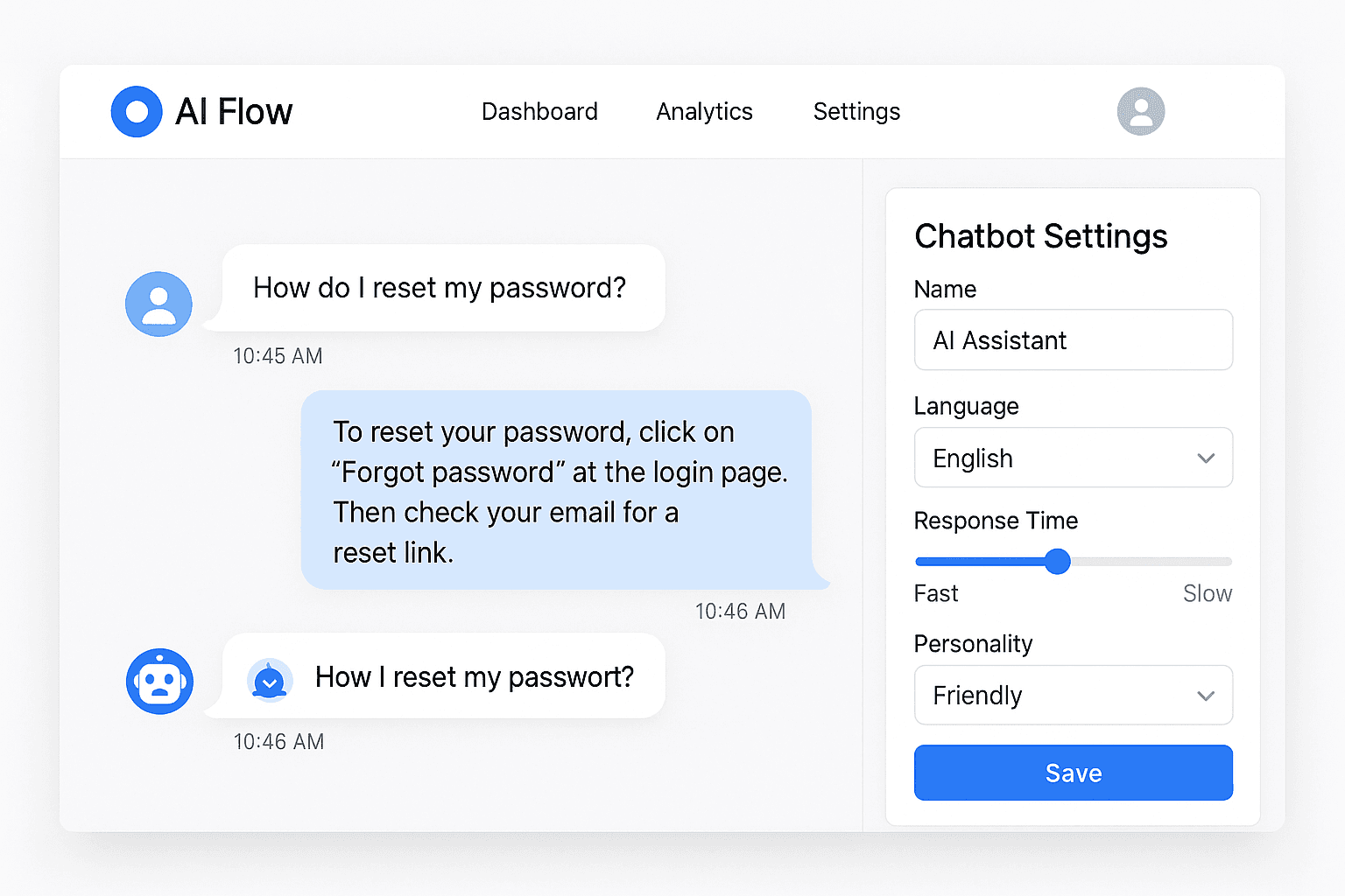 AI chatbot management interface