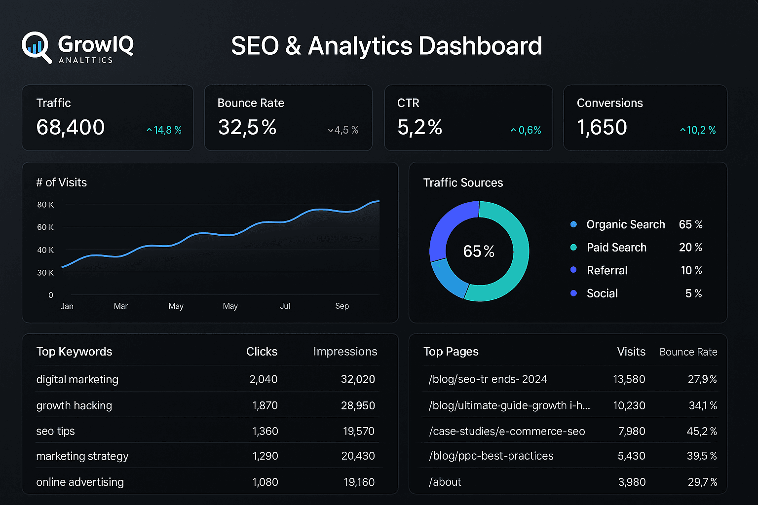 SEO analytics dashboard interface
